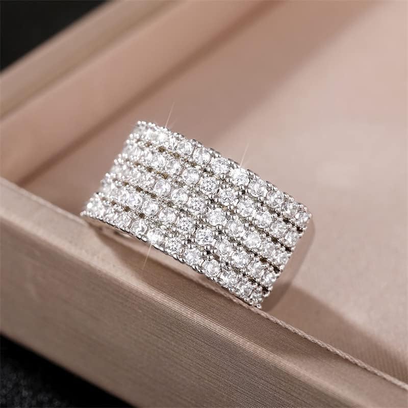 Sdouefos Store 14K White Gold Luxury Full Rhinestone Studded Zirconia Diamonds Engagement Ring Multi-Row Ring in Sterling Silver Wedding Band Rhinestone Rings Size 7 - Image 3
